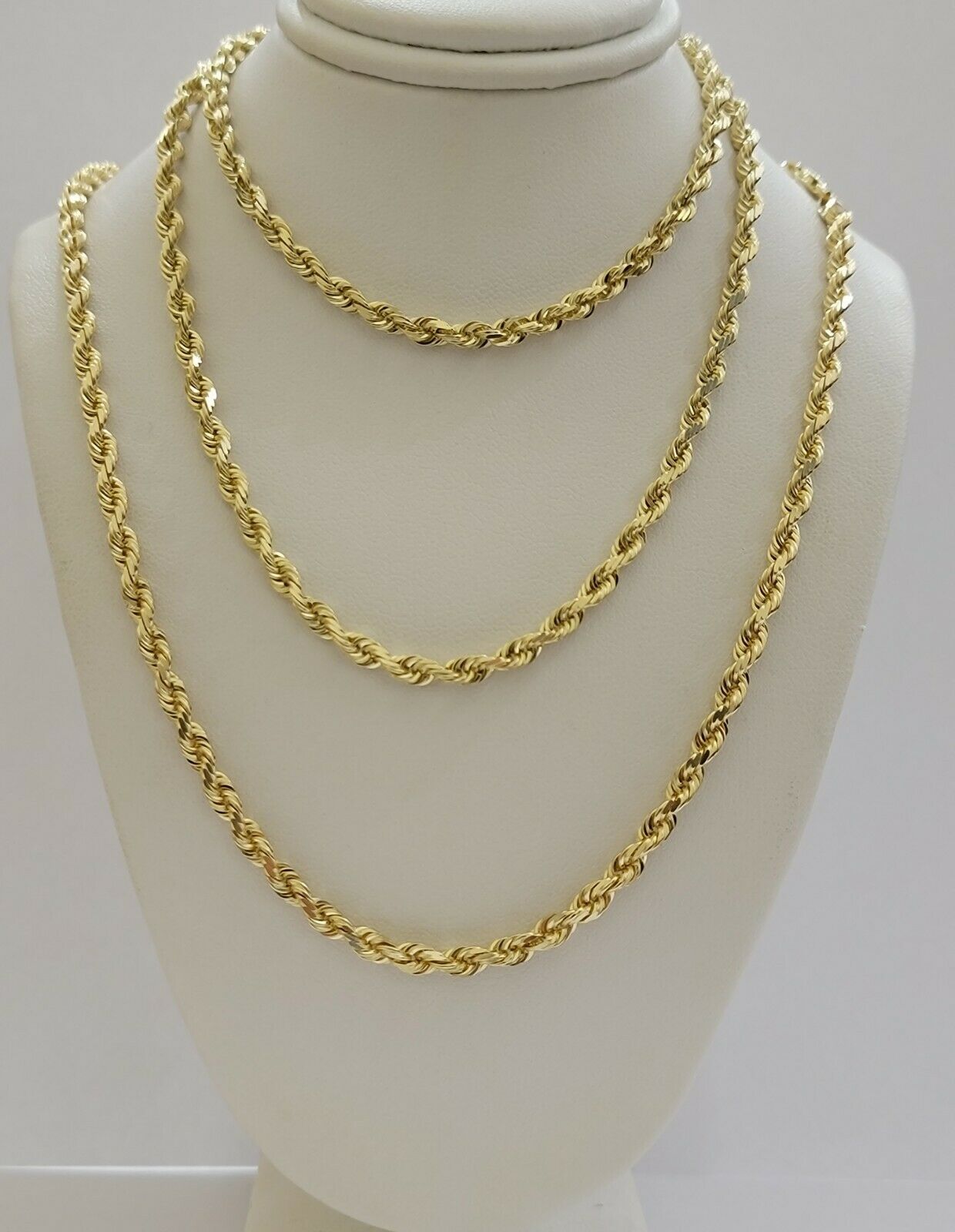 Solid REAL10k Gold Rope Chain 4mm 18" - 30" Necklace 10kt Yellow Gold Diamond Cut - Reva Jeweler