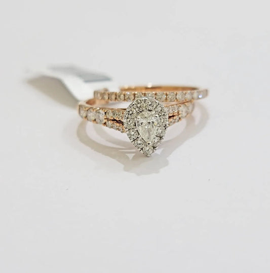 Tear Drop / Pear shape Ladies Diamond Ring GENUINE 1CT Diamond 14k Rose Gold SET - Reva Jeweler