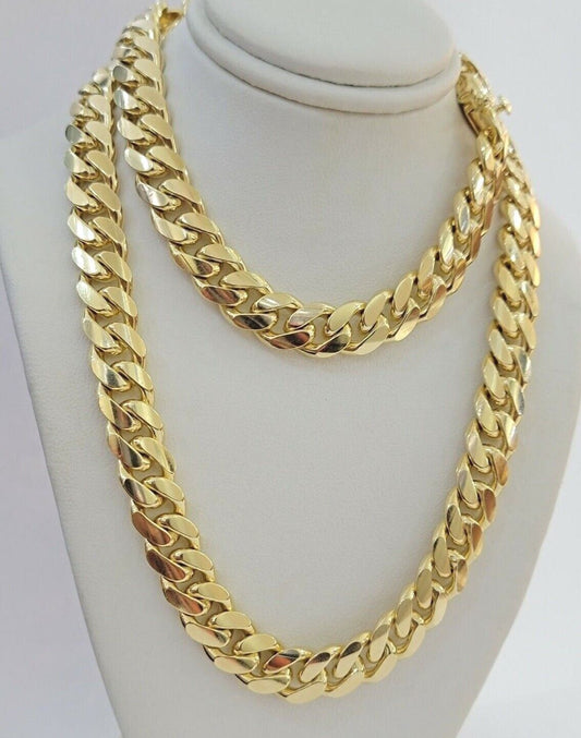 10k 15mm Miami Cuban Link Chain Necklace Yellow Gold 22 - 26 Inch Mens SOLID 10kt - Reva Jeweler