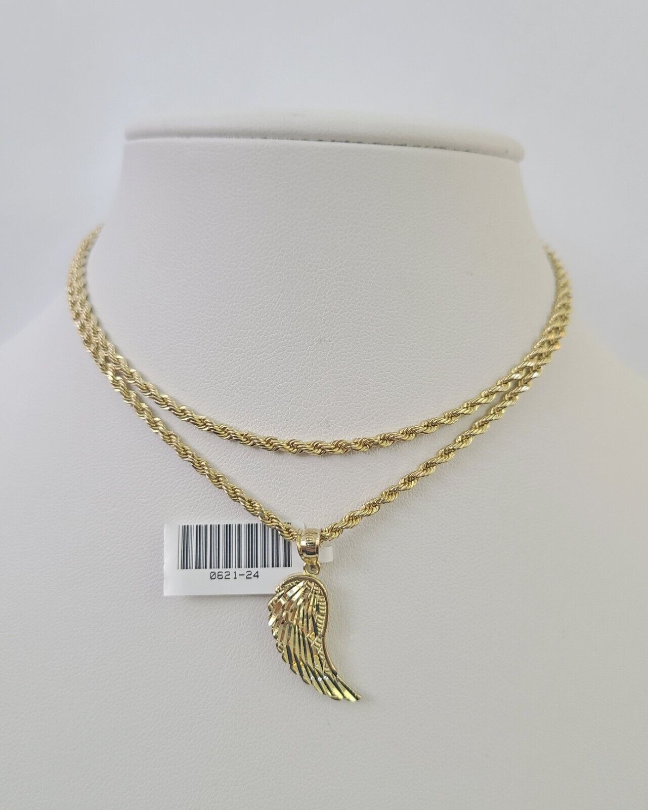 10k 2.5mm Rope Chain Angel Wings Pendant 18" - 30" Yellow Gold Set Charm Necklace - Reva Jeweler