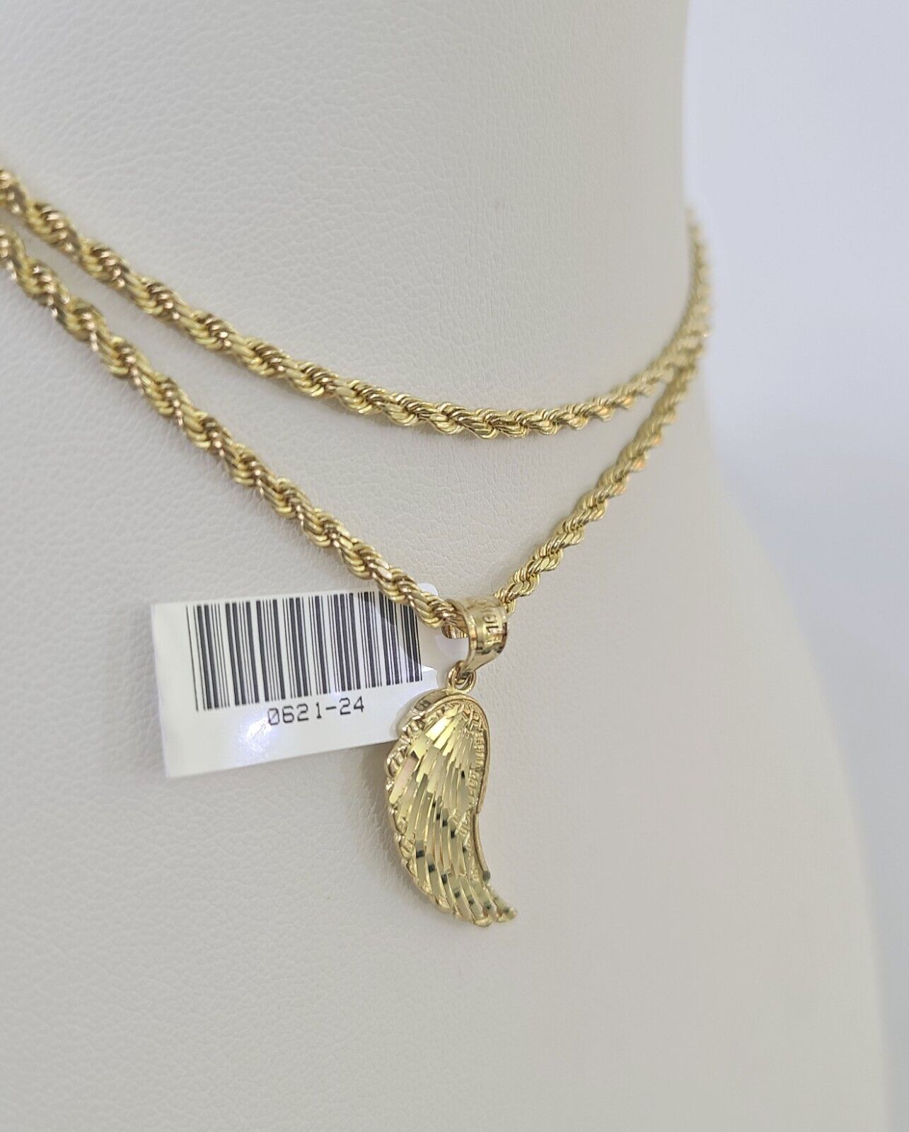 10k 2.5mm Rope Chain Angel Wings Pendant 18" - 30" Yellow Gold Set Charm Necklace - Reva Jeweler