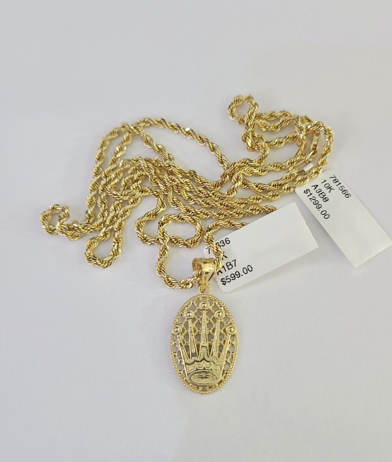 10k 2.5mm Rope Chain Crown Pendant 18" - 30" Yellow Gold Set Charm Necklace - Reva Jeweler
