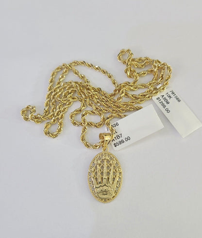 10k 2.5mm Rope Chain Crown Pendant 18" - 30" Yellow Gold Set Charm Necklace - Reva Jeweler