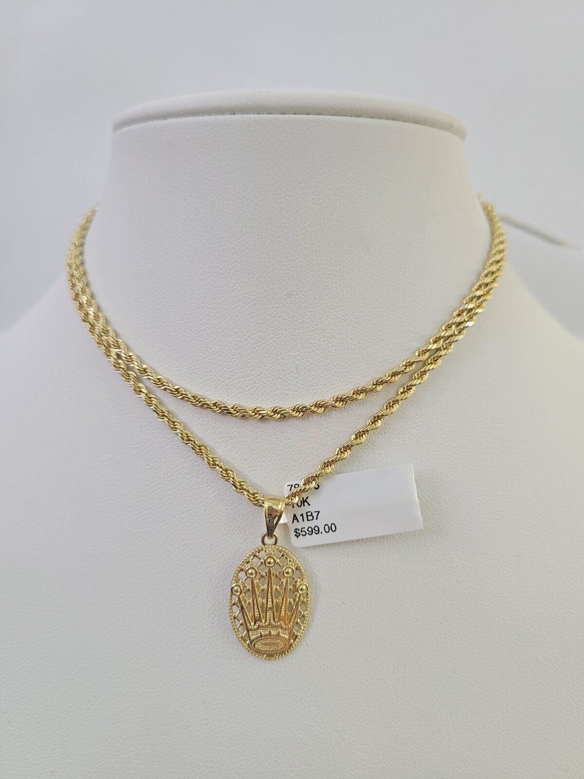 10k 2.5mm Rope Chain Crown Pendant 18" - 30" Yellow Gold Set Charm Necklace - Reva Jeweler