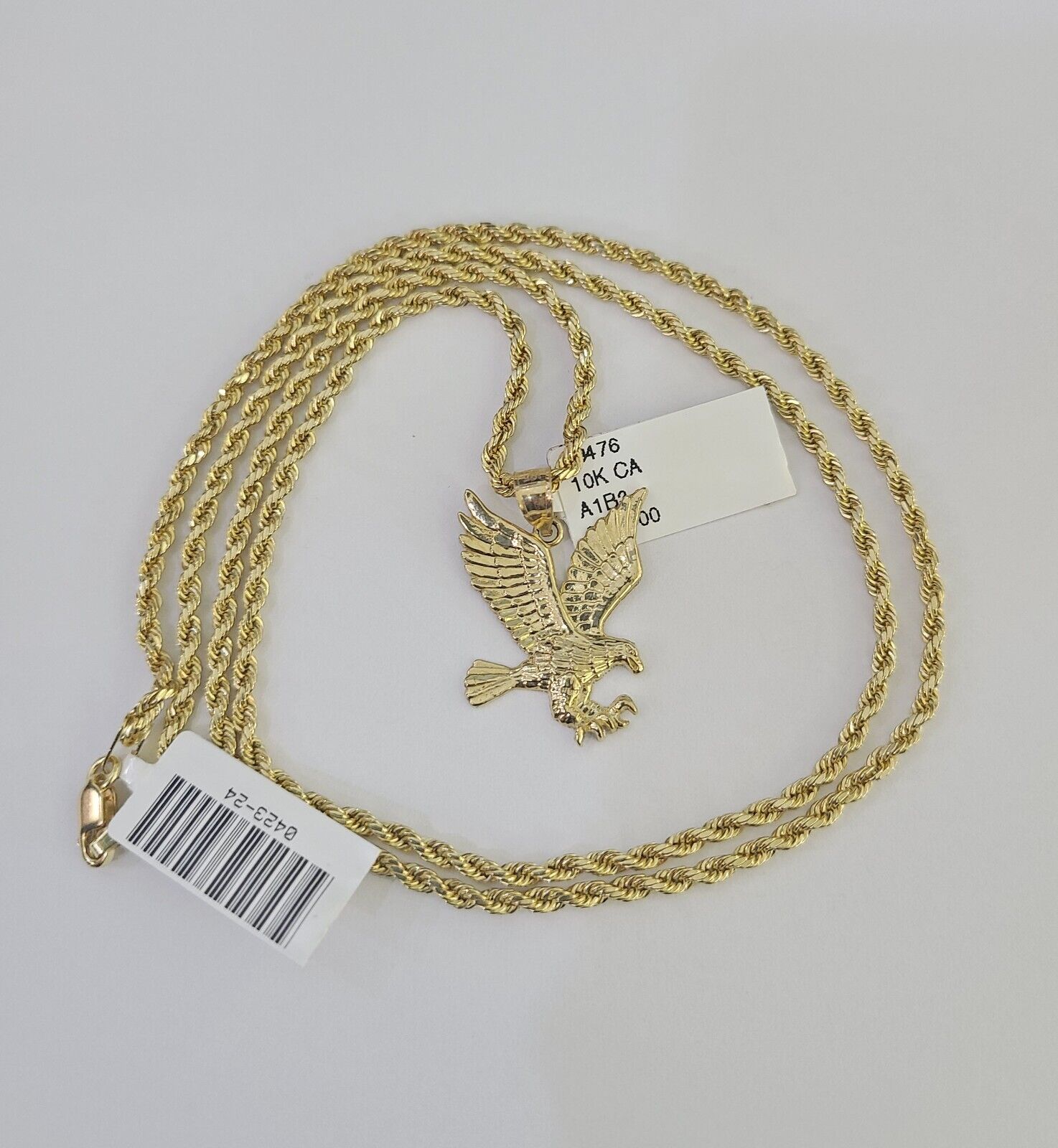 10k 2.5mm Rope Chain Eagle Pendant 18" - 30" Yellow Gold Set Charm Necklace - Reva Jeweler