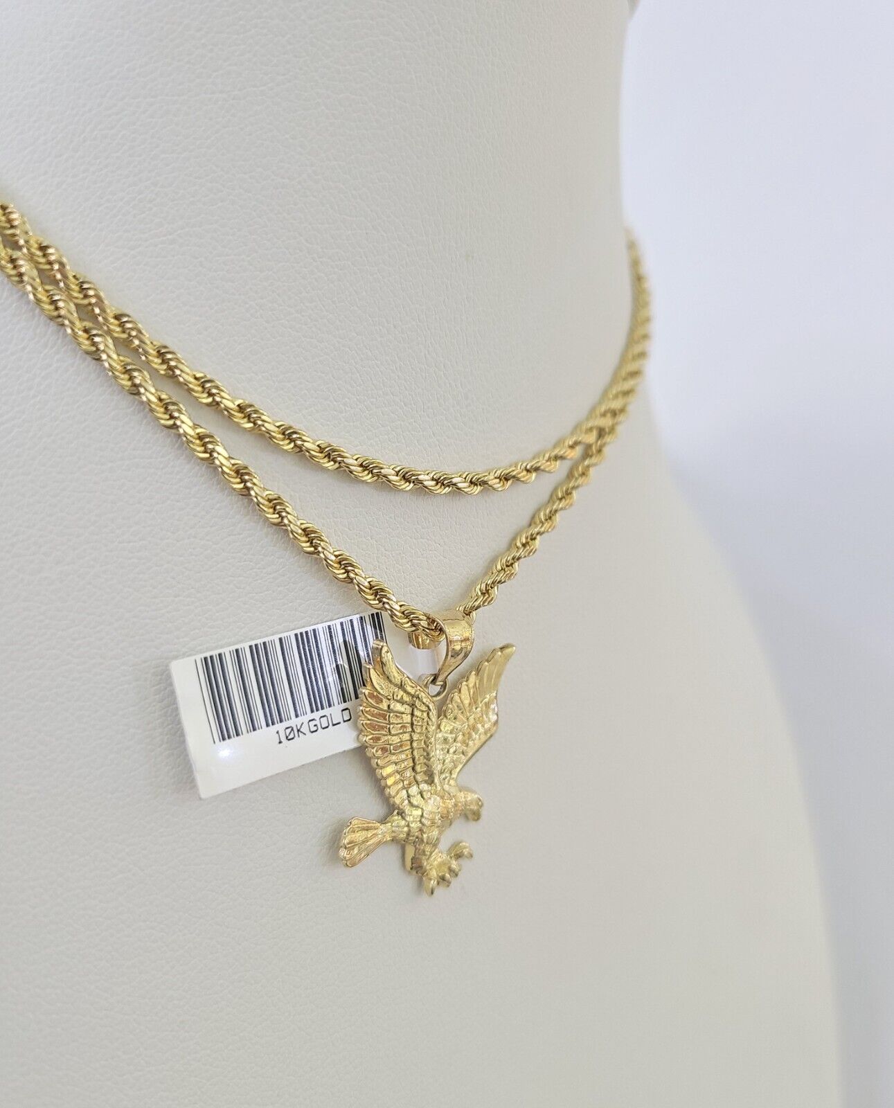 10k 2.5mm Rope Chain Eagle Pendant 18" - 30" Yellow Gold Set Charm Necklace - Reva Jeweler