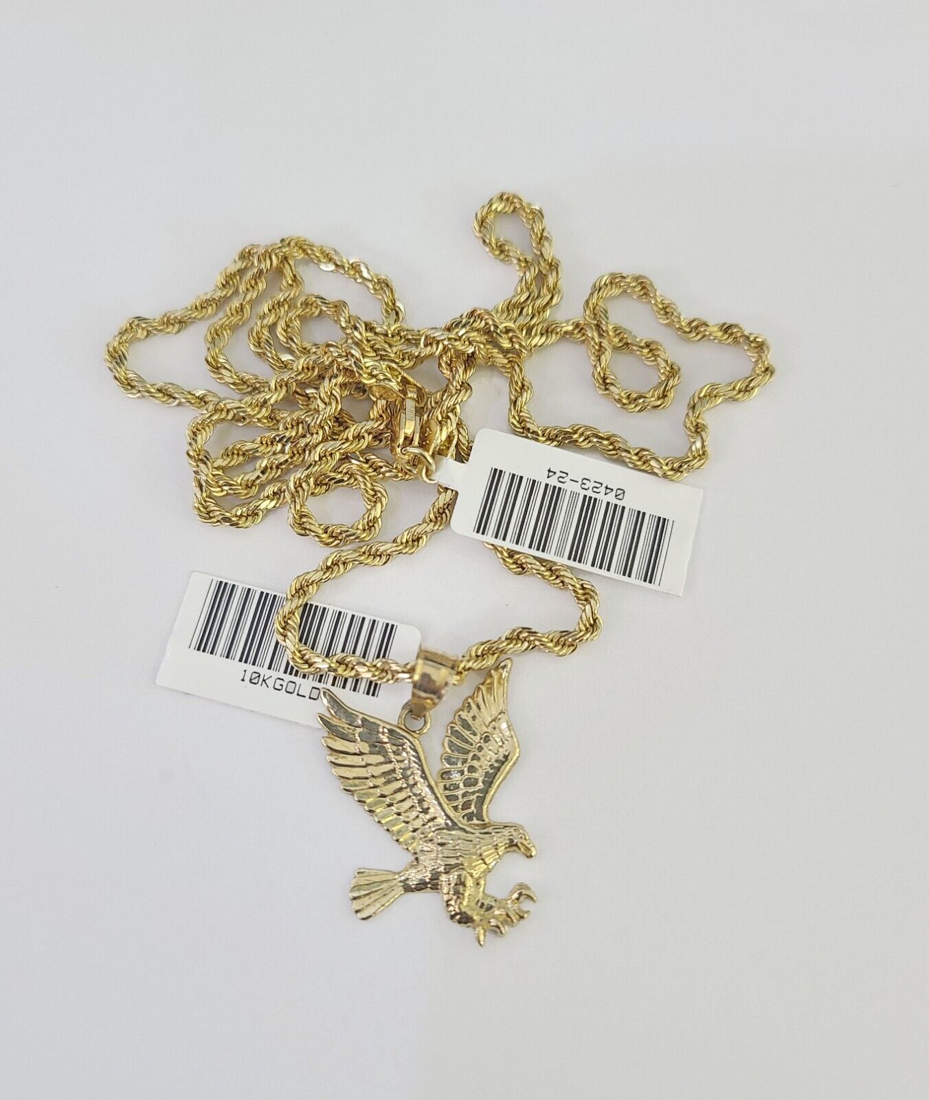 10k 2.5mm Rope Chain Eagle Pendant 18" - 30" Yellow Gold Set Charm Necklace - Reva Jeweler