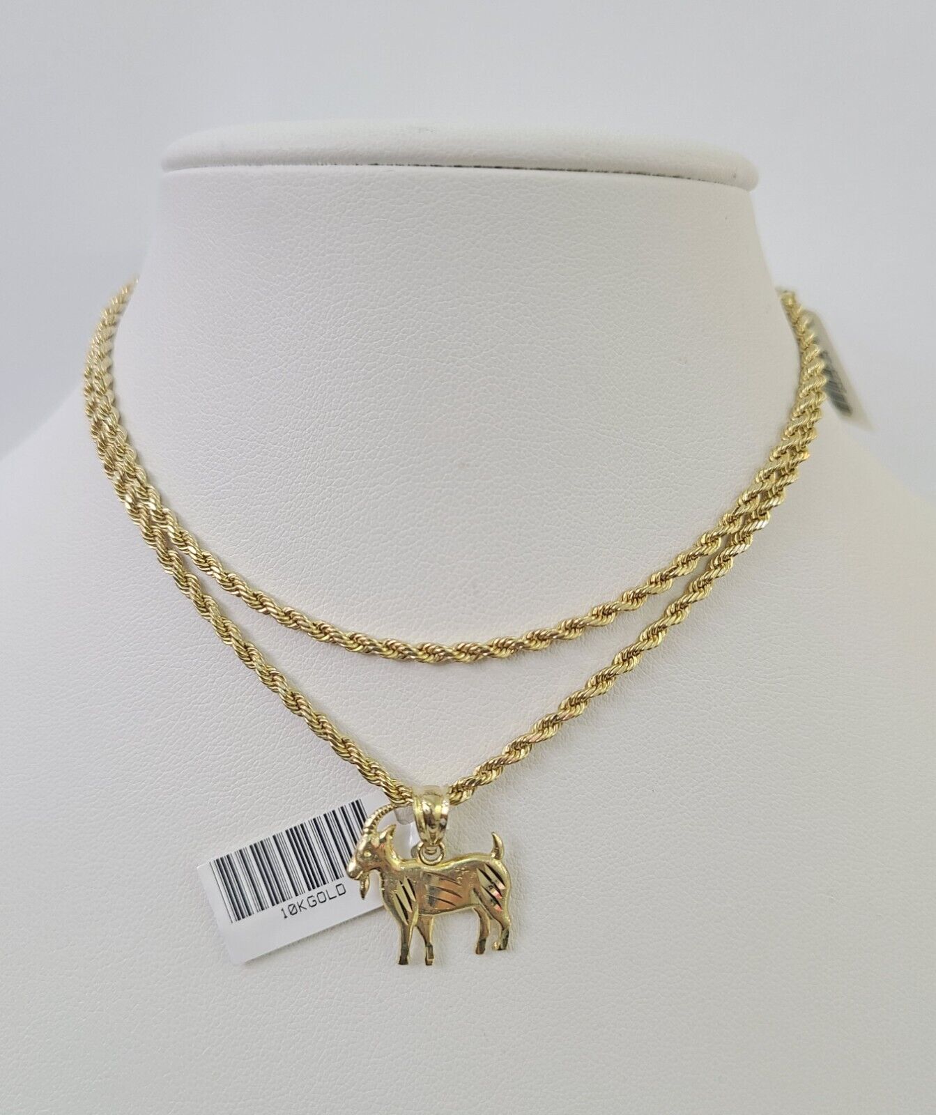 10k 2.5mm Rope Chain GOAT Pendant 18" - 30" Yellow Gold Set Charm Necklace - Reva Jeweler