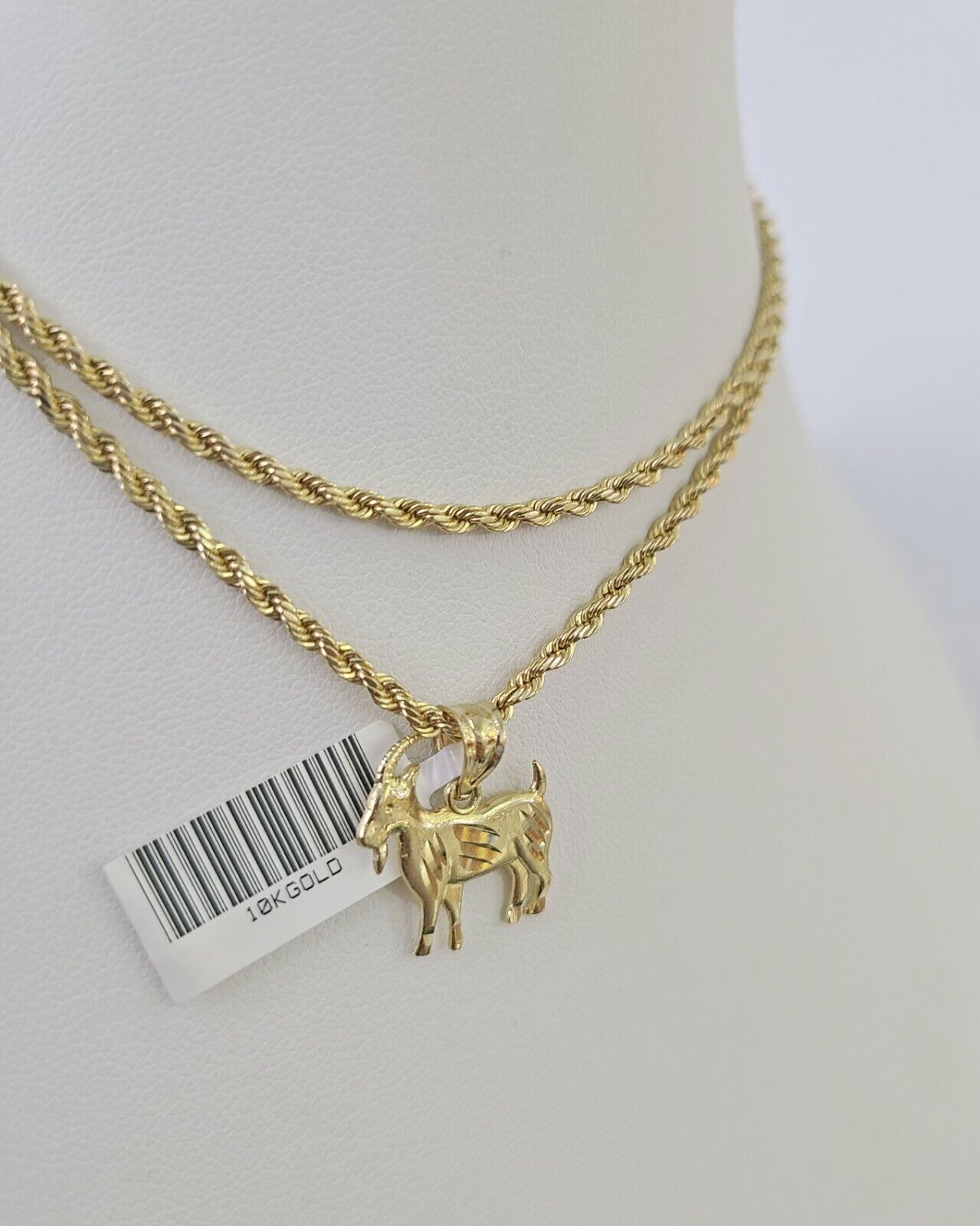 10k 2.5mm Rope Chain GOAT Pendant 18" - 30" Yellow Gold Set Charm Necklace - Reva Jeweler