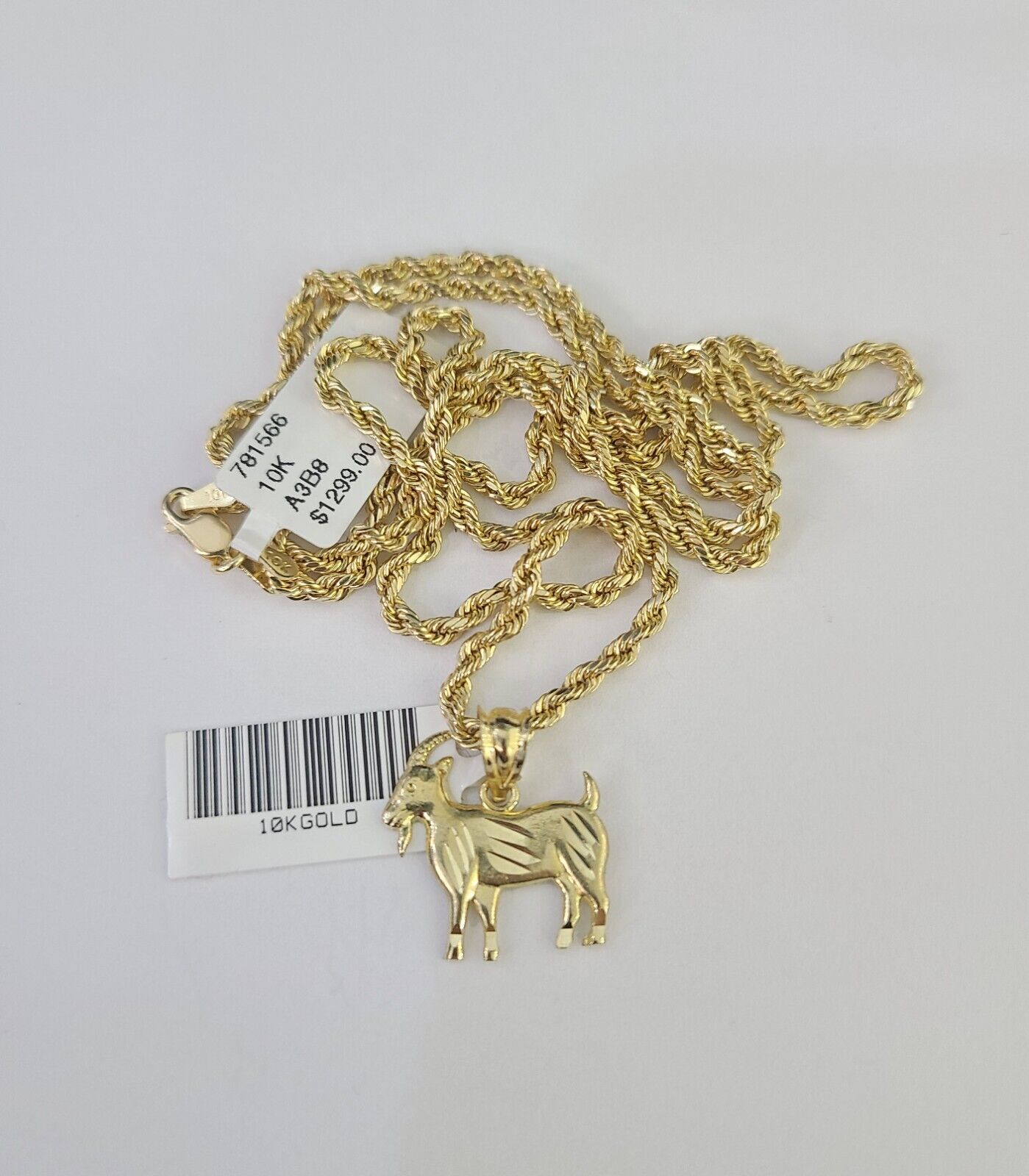 10k 2.5mm Rope Chain GOAT Pendant 18" - 30" Yellow Gold Set Charm Necklace - Reva Jeweler