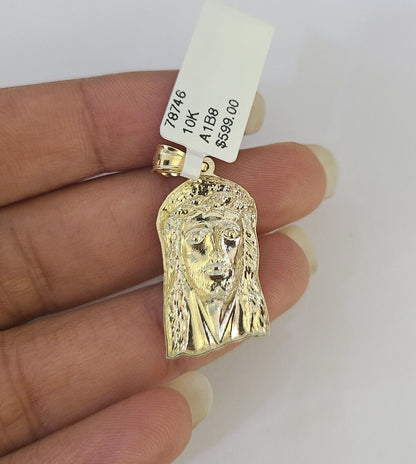 10k 2.5mm Rope Chain Jesus Head Pendant 18" - 30" Yellow Gold Set Charm Necklace - Reva Jeweler
