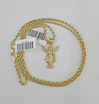 10k 2.5mm Rope Chain Jesus Pendant 18" - 30" Yellow Gold Set Charm Necklace - Reva Jeweler