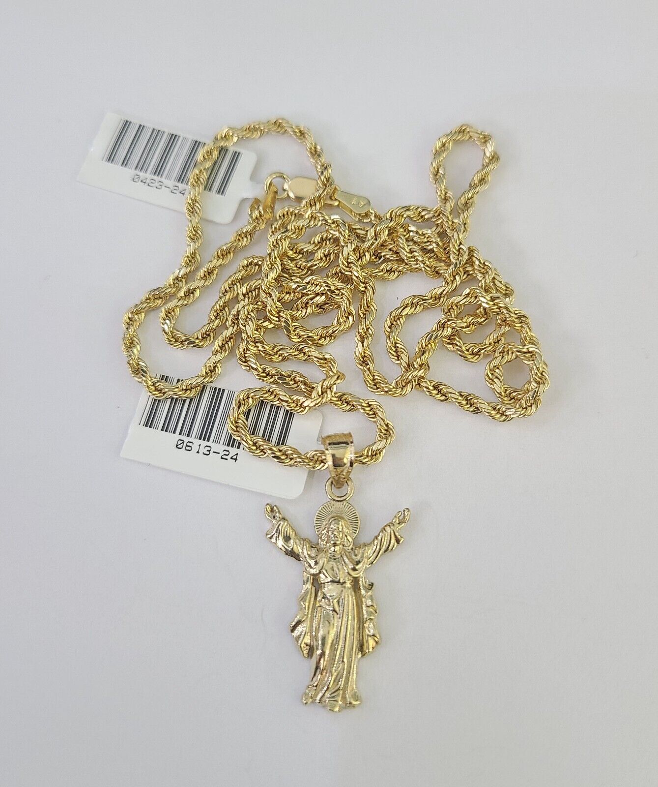 10k 2.5mm Rope Chain Jesus Pendant 18" - 30" Yellow Gold Set Charm Necklace - Reva Jeweler