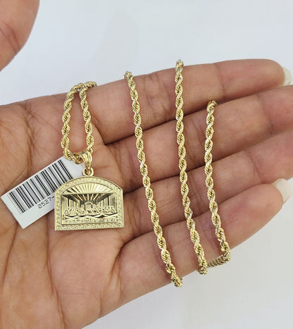 10k 2.5mm Rope Chain Last Supper Pendant 18" - 30" Yellow Gold Set Charm Necklace - Reva Jeweler