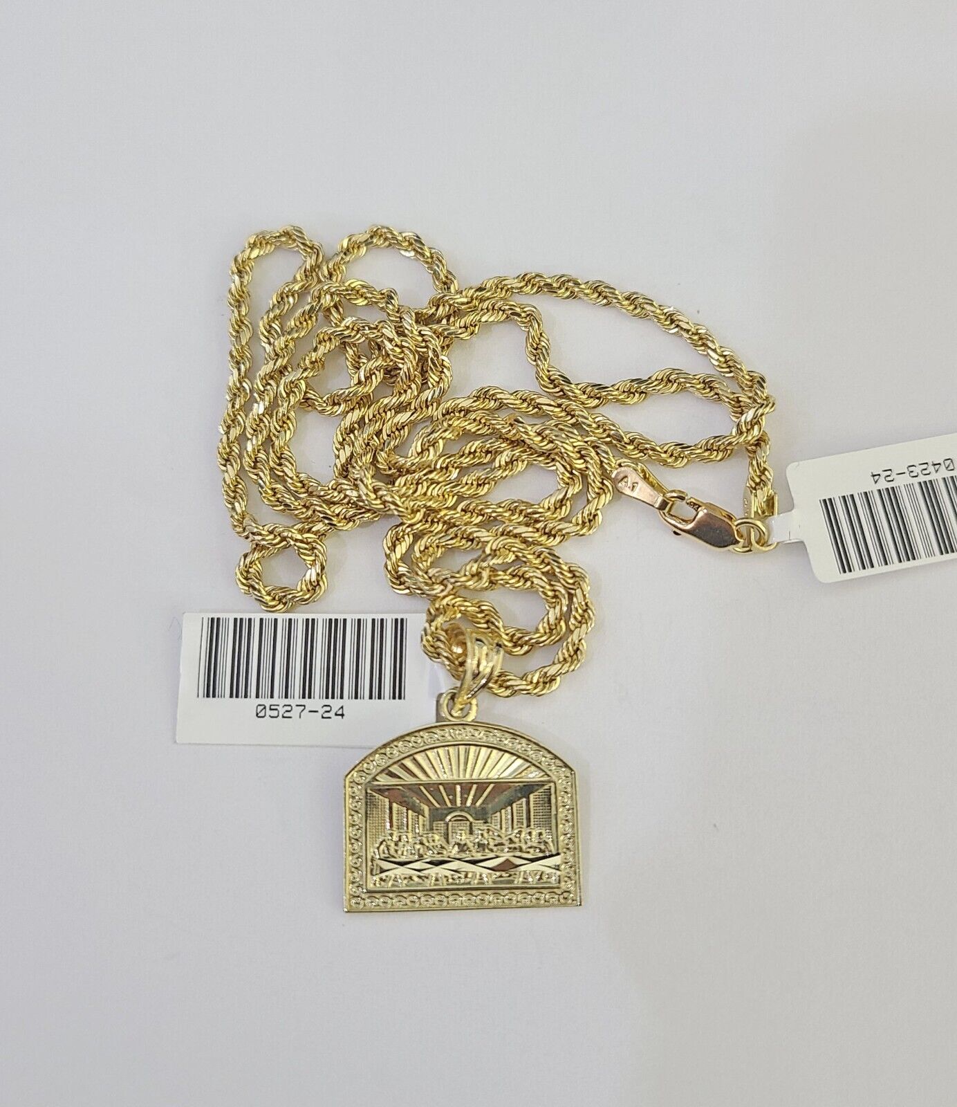 10k 2.5mm Rope Chain Last Supper Pendant 18" - 30" Yellow Gold Set Charm Necklace - Reva Jeweler