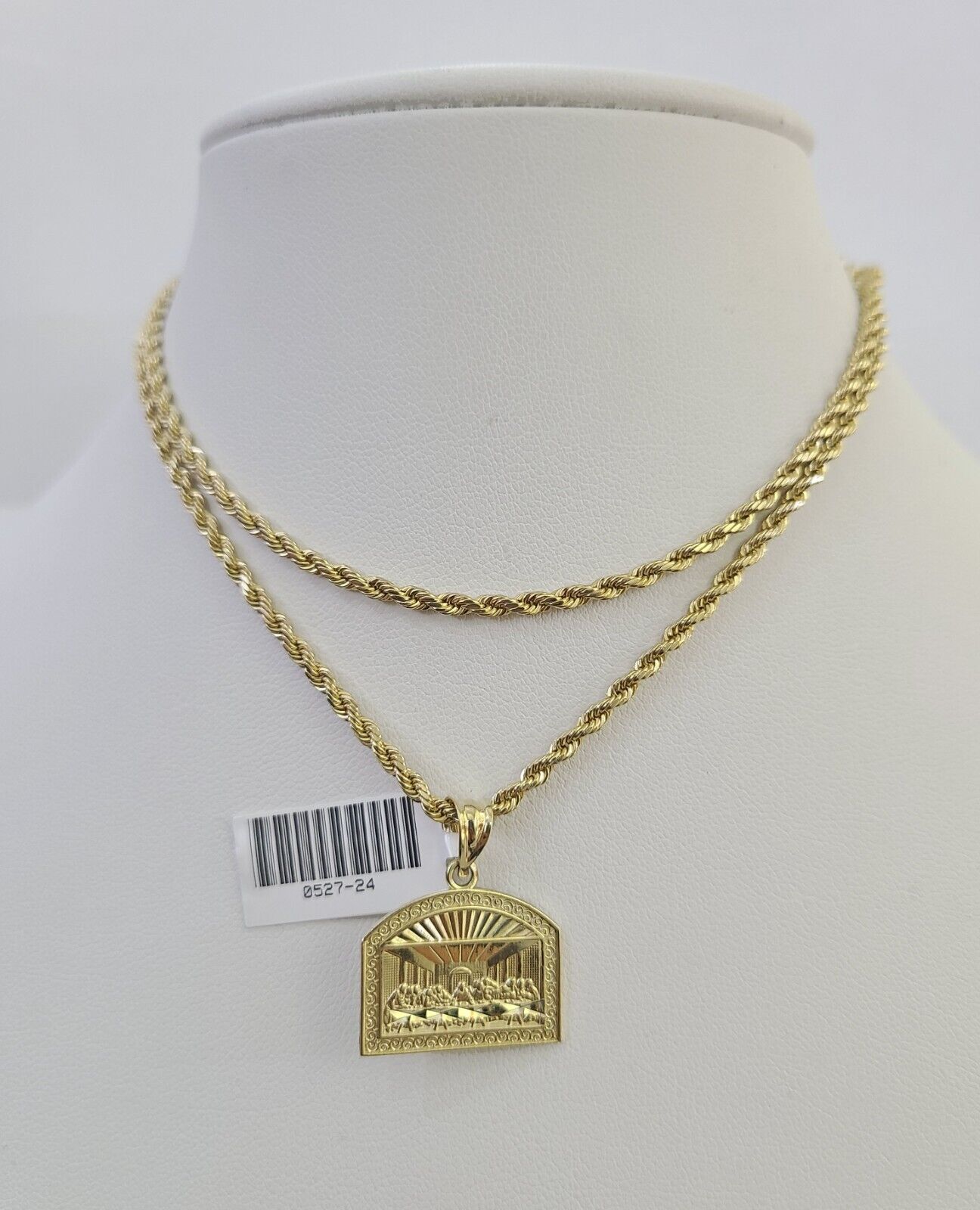 10k 2.5mm Rope Chain Last Supper Pendant 18" - 30" Yellow Gold Set Charm Necklace - Reva Jeweler