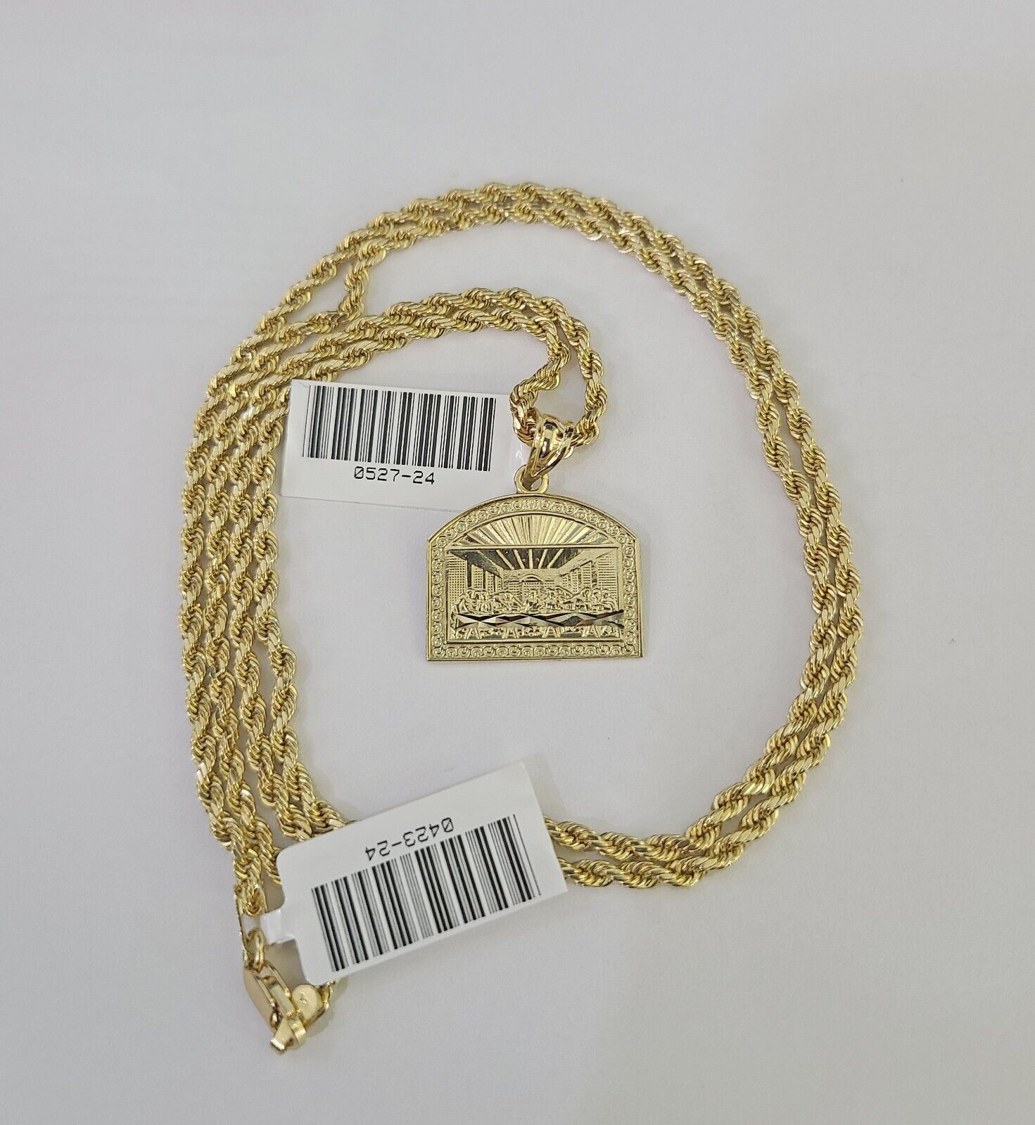 10k 2.5mm Rope Chain Last Supper Pendant 18" - 30" Yellow Gold Set Charm Necklace - Reva Jeweler