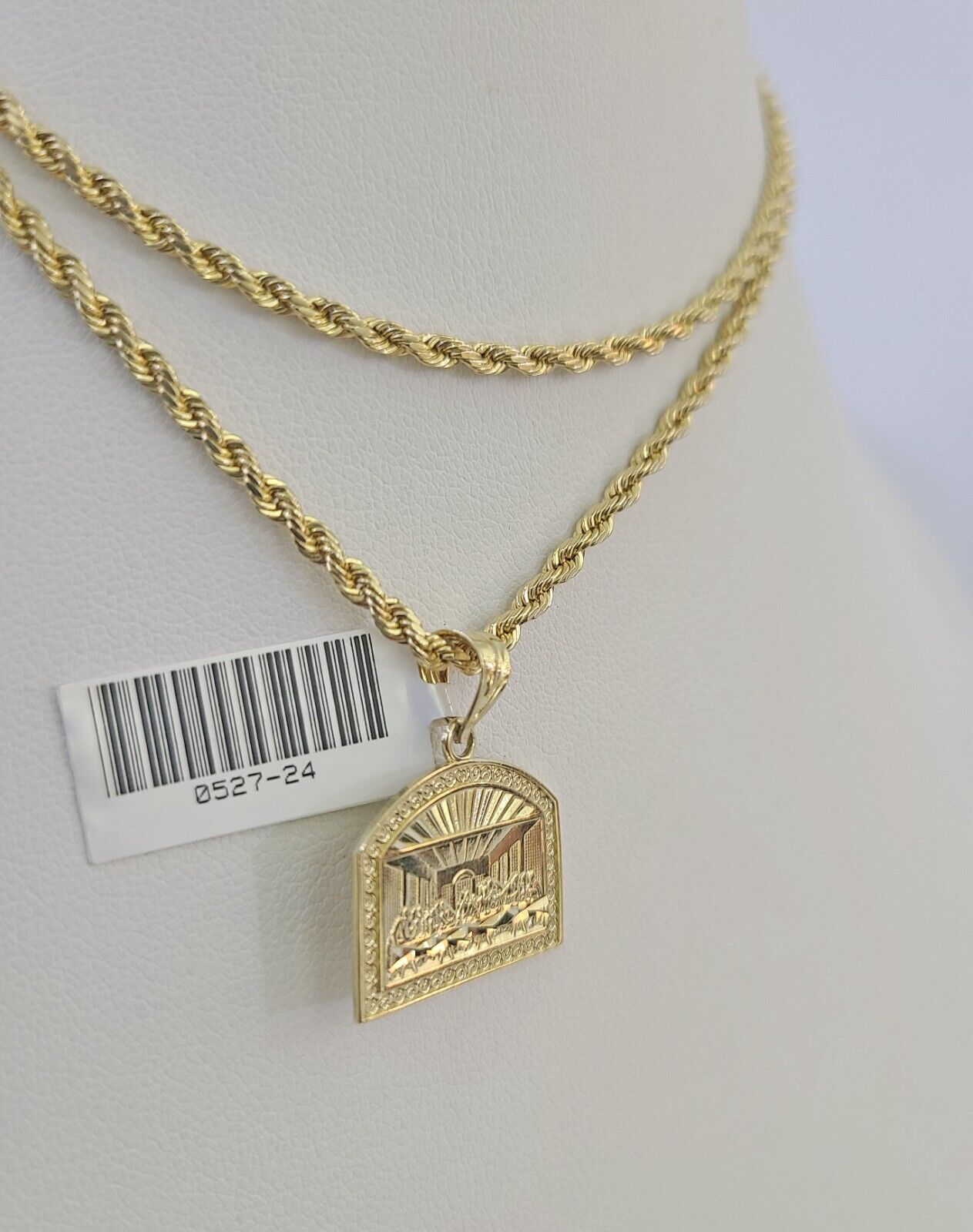 10k 2.5mm Rope Chain Last Supper Pendant 18" - 30" Yellow Gold Set Charm Necklace - Reva Jeweler