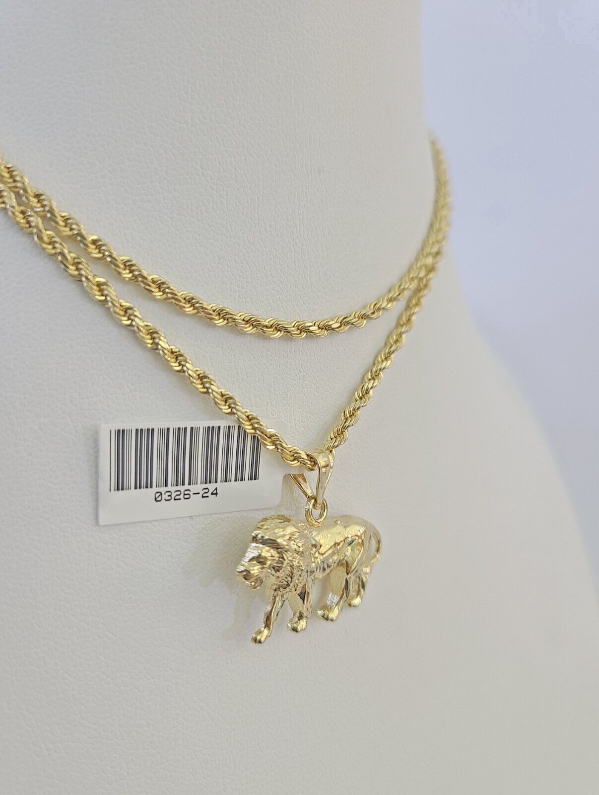 10k 2.5mm Rope Chain Lion Pendant 18" - 30" Yellow Gold Set Charm Necklace - Reva Jeweler