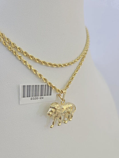 10k 2.5mm Rope Chain Lion Pendant 18" - 30" Yellow Gold Set Charm Necklace - Reva Jeweler