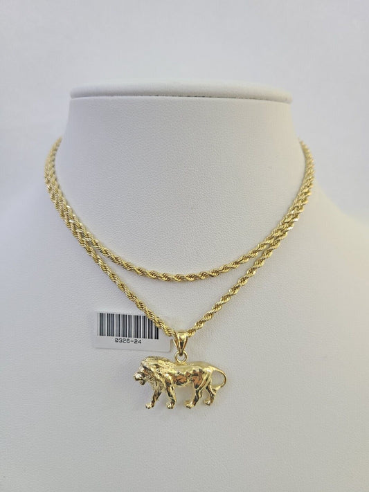 10k 2.5mm Rope Chain Lion Pendant 18" - 30" Yellow Gold Set Charm Necklace - Reva Jeweler