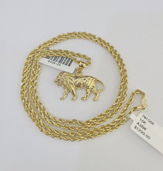 10k 2.5mm Rope Chain Lion Pendant 18" - 30" Yellow Gold Set Charm Necklace - Reva Jeweler