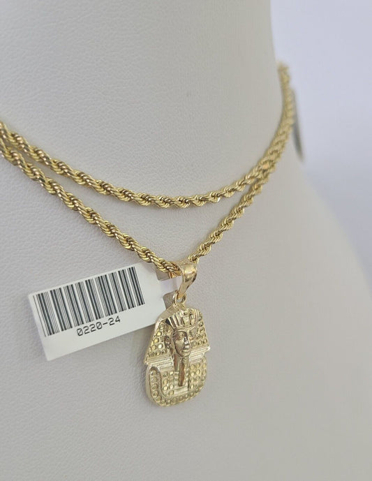 10k 2.5mm Rope Chain Pharaoh Pendant 18" - 30" Yellow Gold Set Charm Necklace - Reva Jeweler