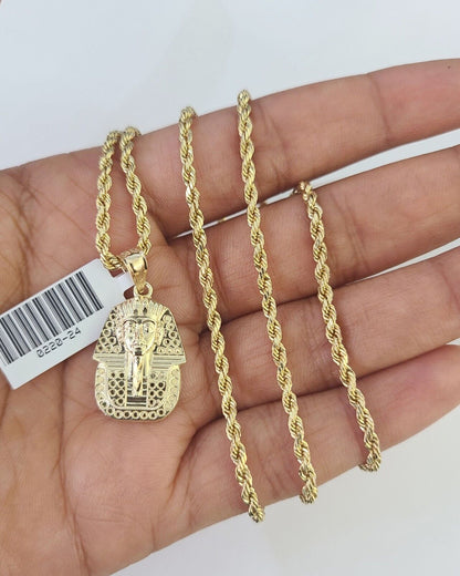 10k 2.5mm Rope Chain Pharaoh Pendant 18" - 30" Yellow Gold Set Charm Necklace - Reva Jeweler