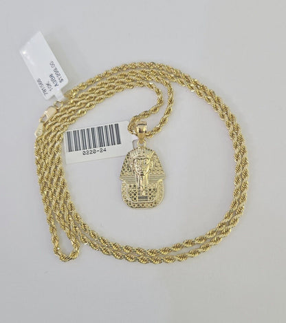 10k 2.5mm Rope Chain Pharaoh Pendant 18" - 30" Yellow Gold Set Charm Necklace - Reva Jeweler
