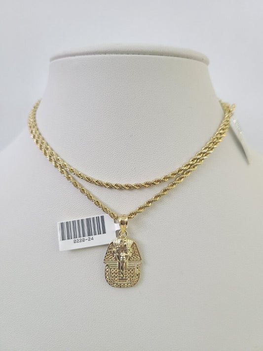 10k 2.5mm Rope Chain Pharaoh Pendant 18" - 30" Yellow Gold Set Charm Necklace - Reva Jeweler
