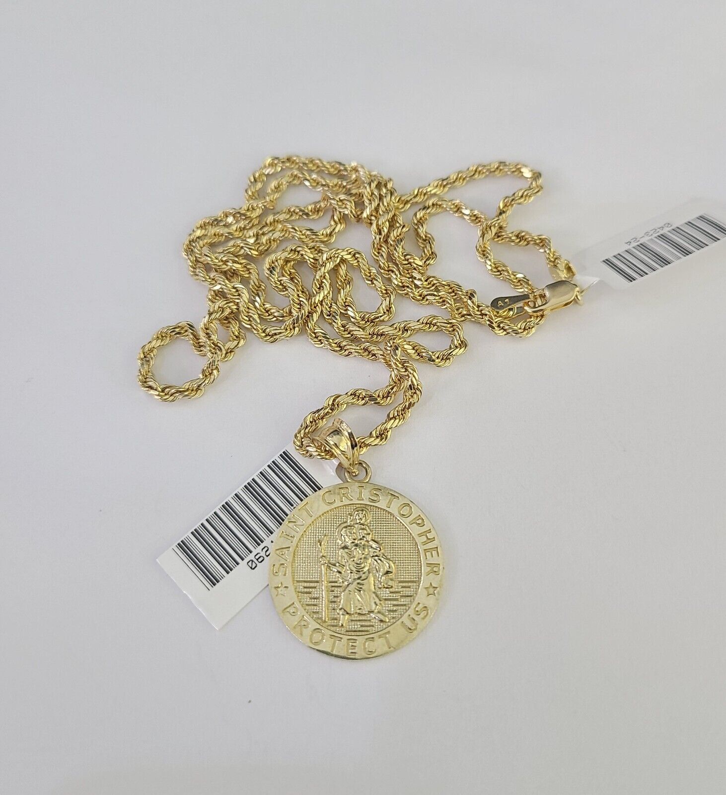 10k 2.5mm Rope Chain Saint Christopher Pendant 18" - 30" Gold Set Charm Necklace - Reva Jeweler