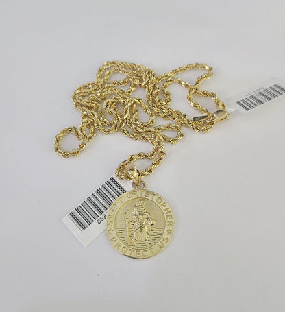 10k 2.5mm Rope Chain Saint Christopher Pendant 18" - 30" Gold Set Charm Necklace - Reva Jeweler