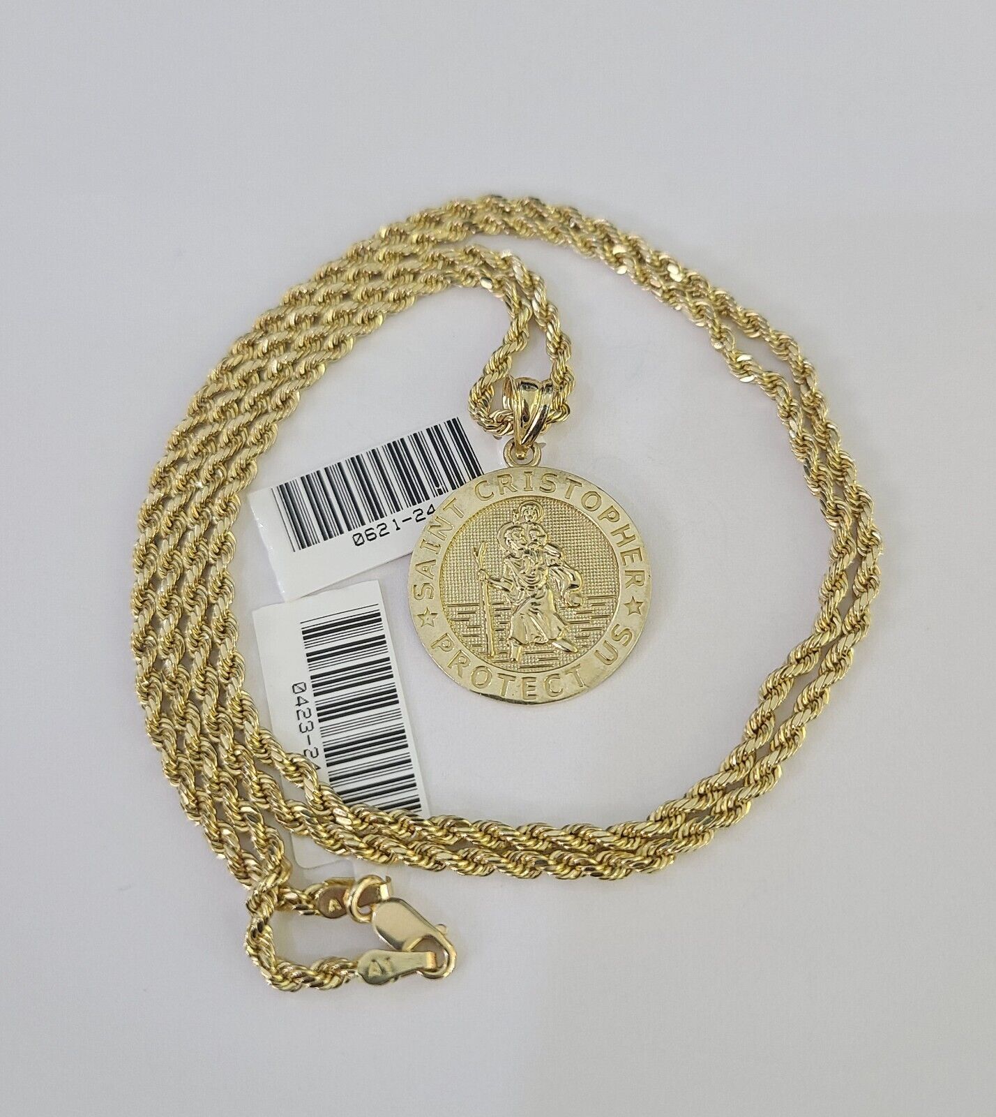 10k 2.5mm Rope Chain Saint Christopher Pendant 18" - 30" Gold Set Charm Necklace - Reva Jeweler