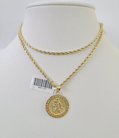 10k 2.5mm Rope Chain Saint Christopher Pendant 18" - 30" Gold Set Charm Necklace - Reva Jeweler