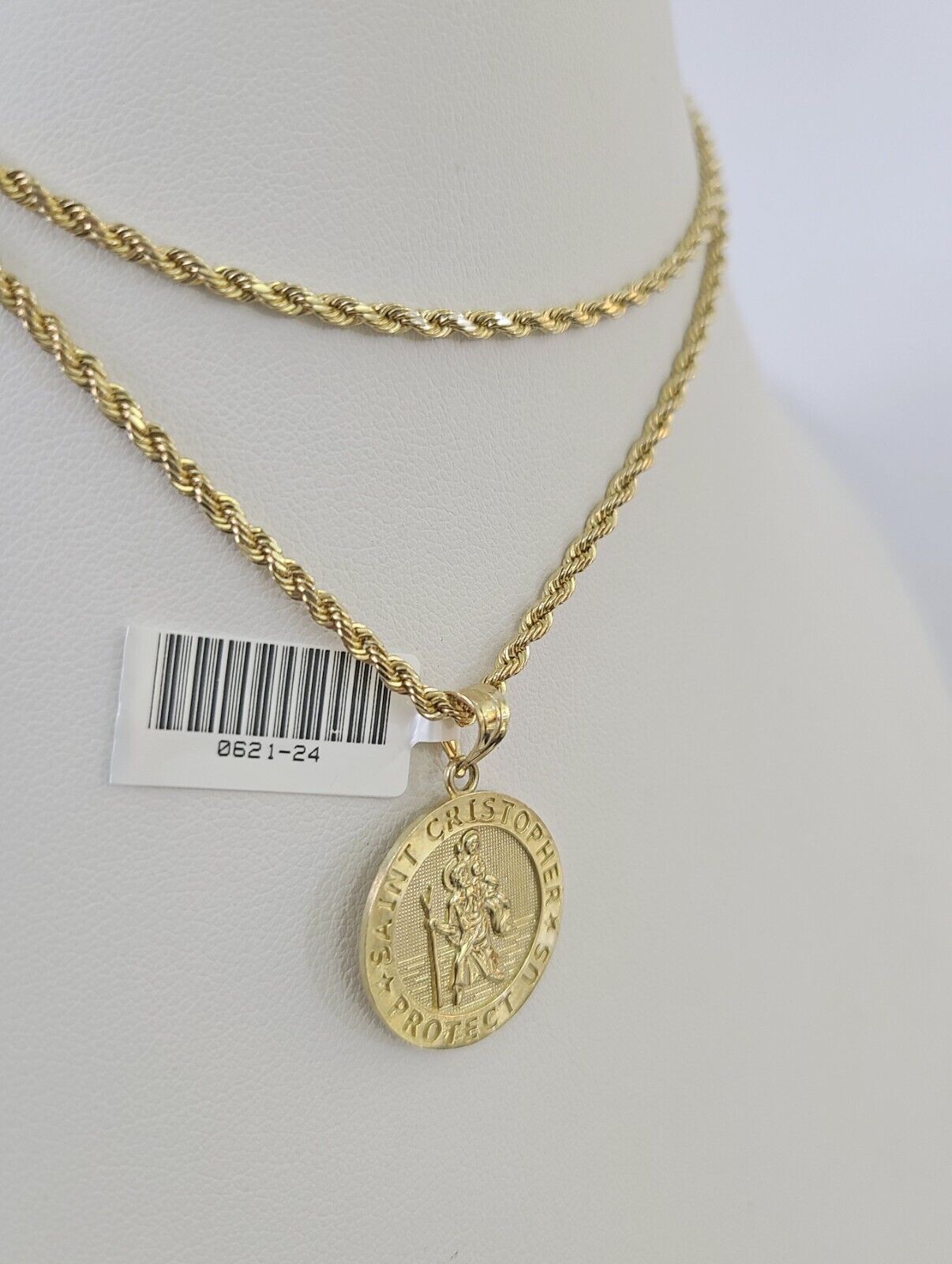 10k 2.5mm Rope Chain Saint Christopher Pendant 18" - 30" Gold Set Charm Necklace - Reva Jeweler