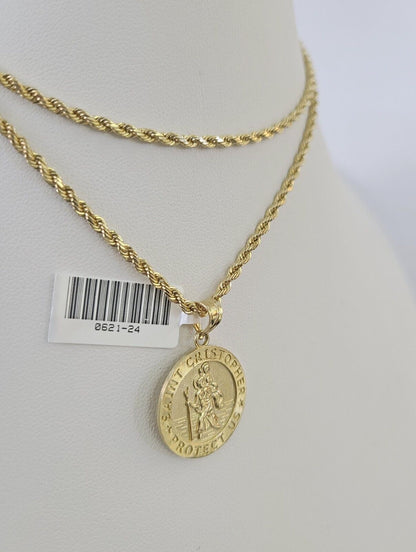 10k 2.5mm Rope Chain Saint Christopher Pendant 18" - 30" Gold Set Charm Necklace - Reva Jeweler
