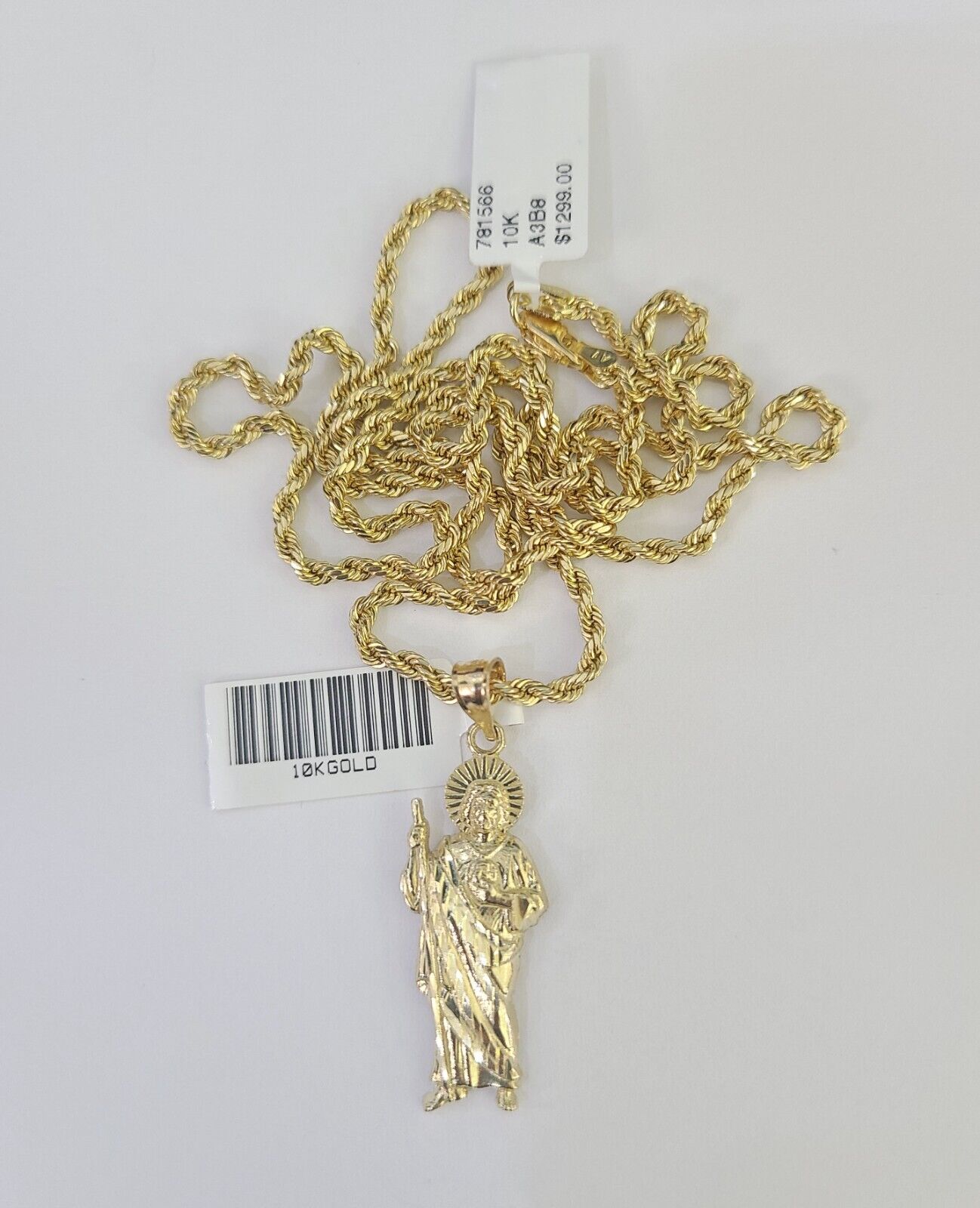 10k 2.5mm Rope Chain Saint Jude Pendant 18" - 30" Gold Set Charm Necklace - Reva Jeweler