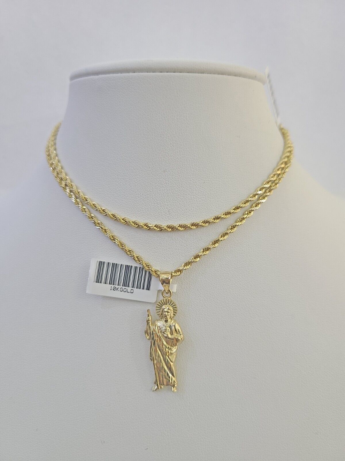 10k 2.5mm Rope Chain Saint Jude Pendant 18" - 30" Gold Set Charm Necklace - Reva Jeweler