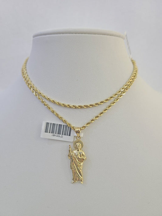 10k 2.5mm Rope Chain Saint Jude Pendant 18" - 30" Gold Set Charm Necklace - Reva Jeweler