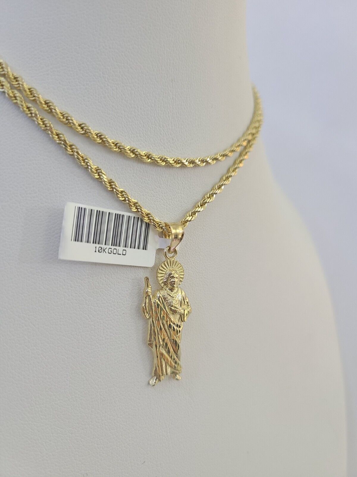 10k 2.5mm Rope Chain Saint Jude Pendant 18" - 30" Gold Set Charm Necklace - Reva Jeweler