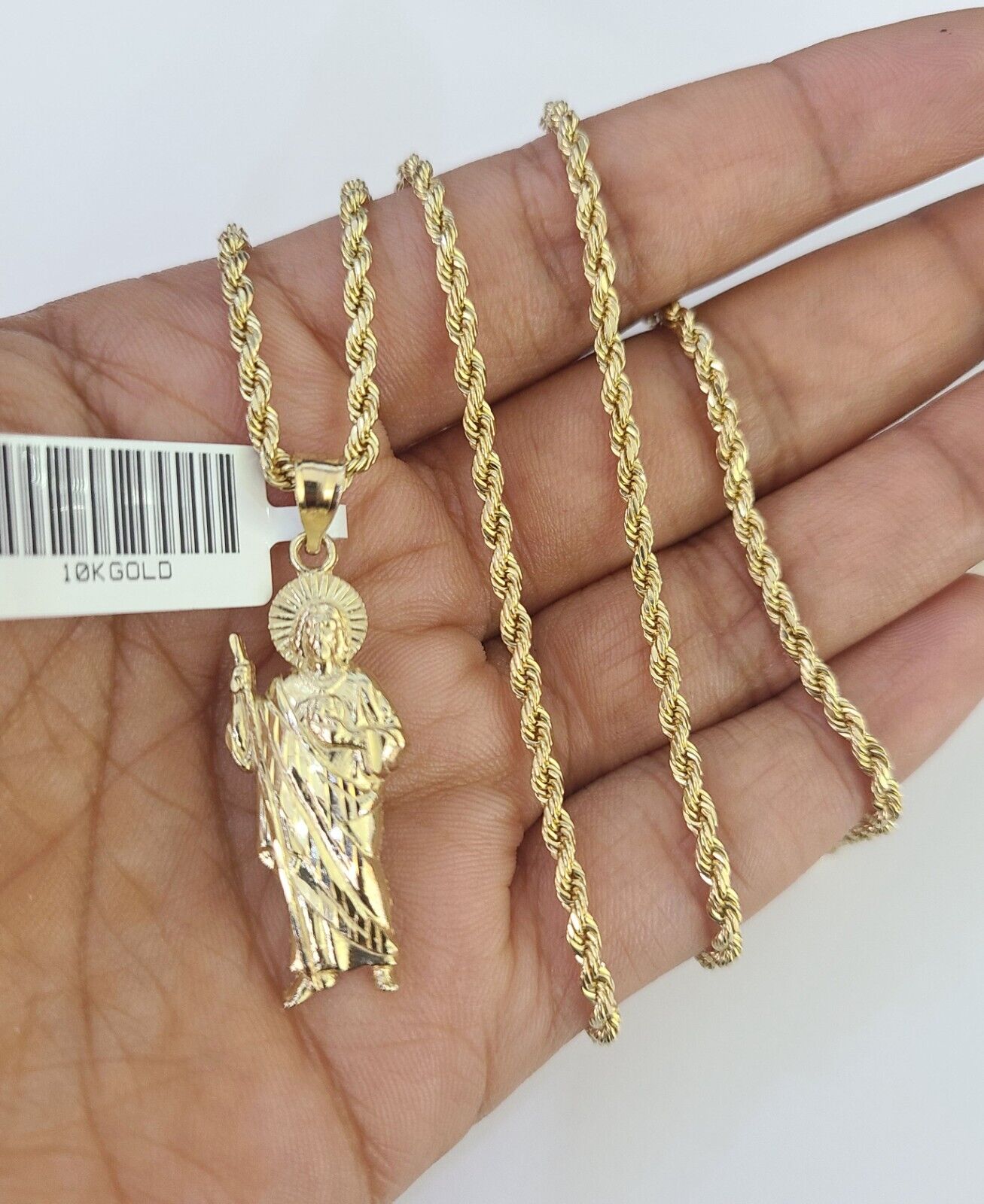 10k 2.5mm Rope Chain Saint Jude Pendant 18" - 30" Gold Set Charm Necklace - Reva Jeweler
