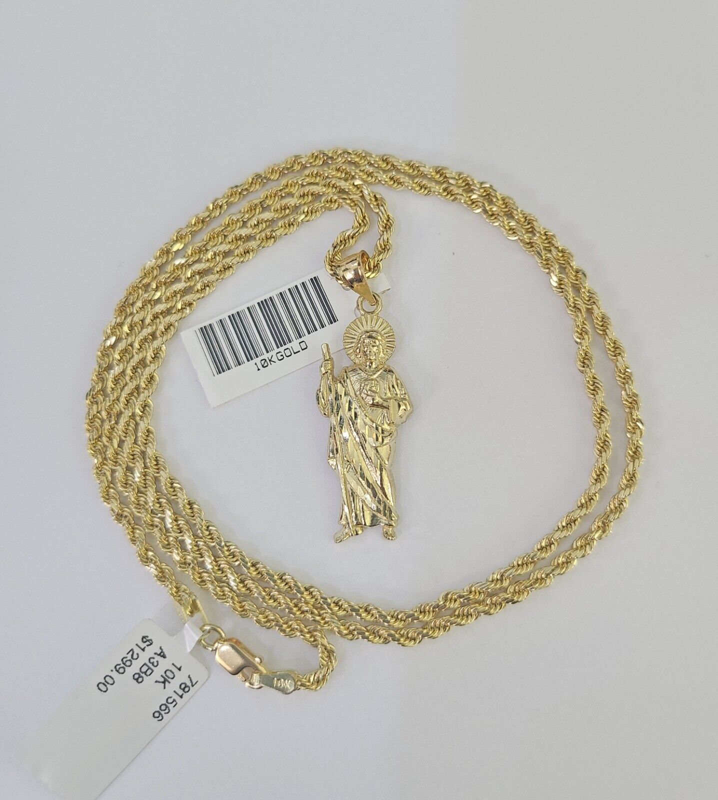 10k 2.5mm Rope Chain Saint Jude Pendant 18" - 30" Gold Set Charm Necklace - Reva Jeweler