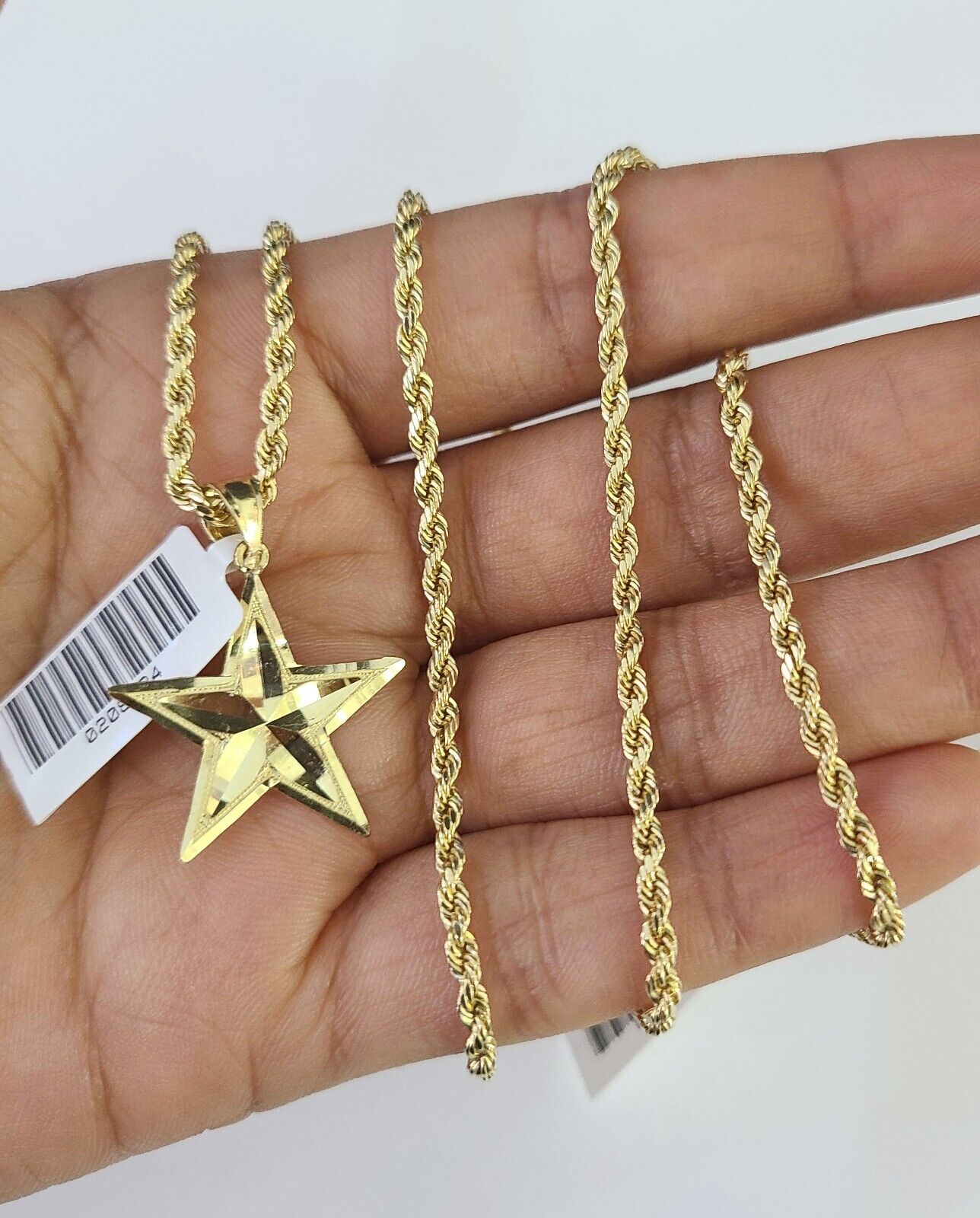 10k 2.5mm Rope Chain Star Pendant 18" - 30" Yellow Gold Set Charm Necklace - Reva Jeweler