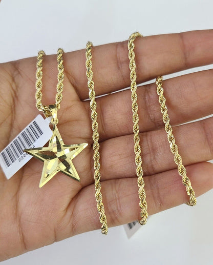 10k 2.5mm Rope Chain Star Pendant 18" - 30" Yellow Gold Set Charm Necklace - Reva Jeweler