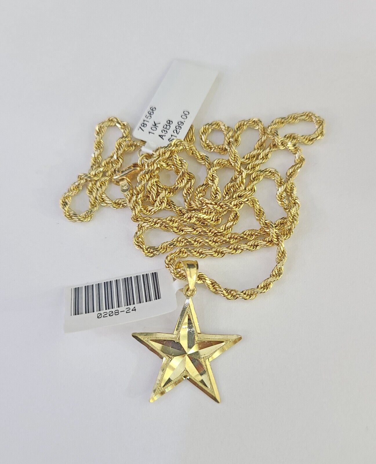 10k 2.5mm Rope Chain Star Pendant 18" - 30" Yellow Gold Set Charm Necklace - Reva Jeweler