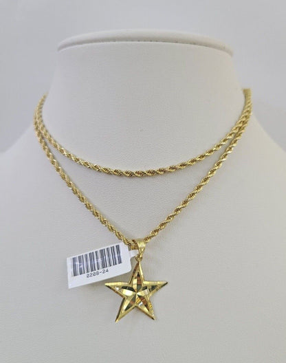 10k 2.5mm Rope Chain Star Pendant 18" - 30" Yellow Gold Set Charm Necklace - Reva Jeweler