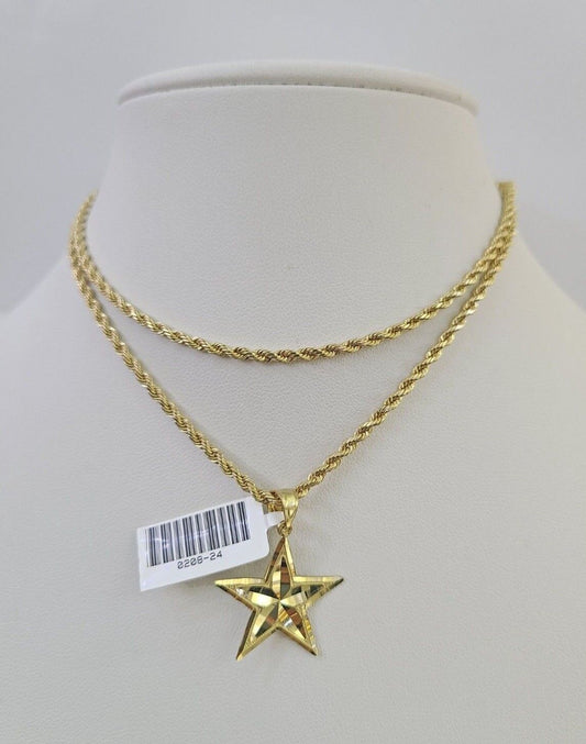 10k 2.5mm Rope Chain Star Pendant 18" - 30" Yellow Gold Set Charm Necklace - Reva Jeweler