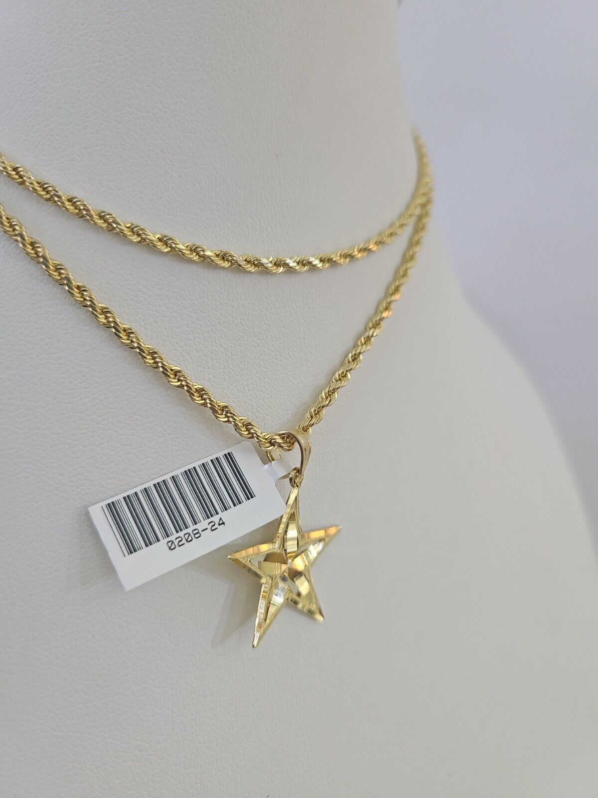 10k 2.5mm Rope Chain Star Pendant 18" - 30" Yellow Gold Set Charm Necklace - Reva Jeweler