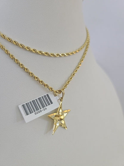 10k 2.5mm Rope Chain Star Pendant 18" - 30" Yellow Gold Set Charm Necklace - Reva Jeweler