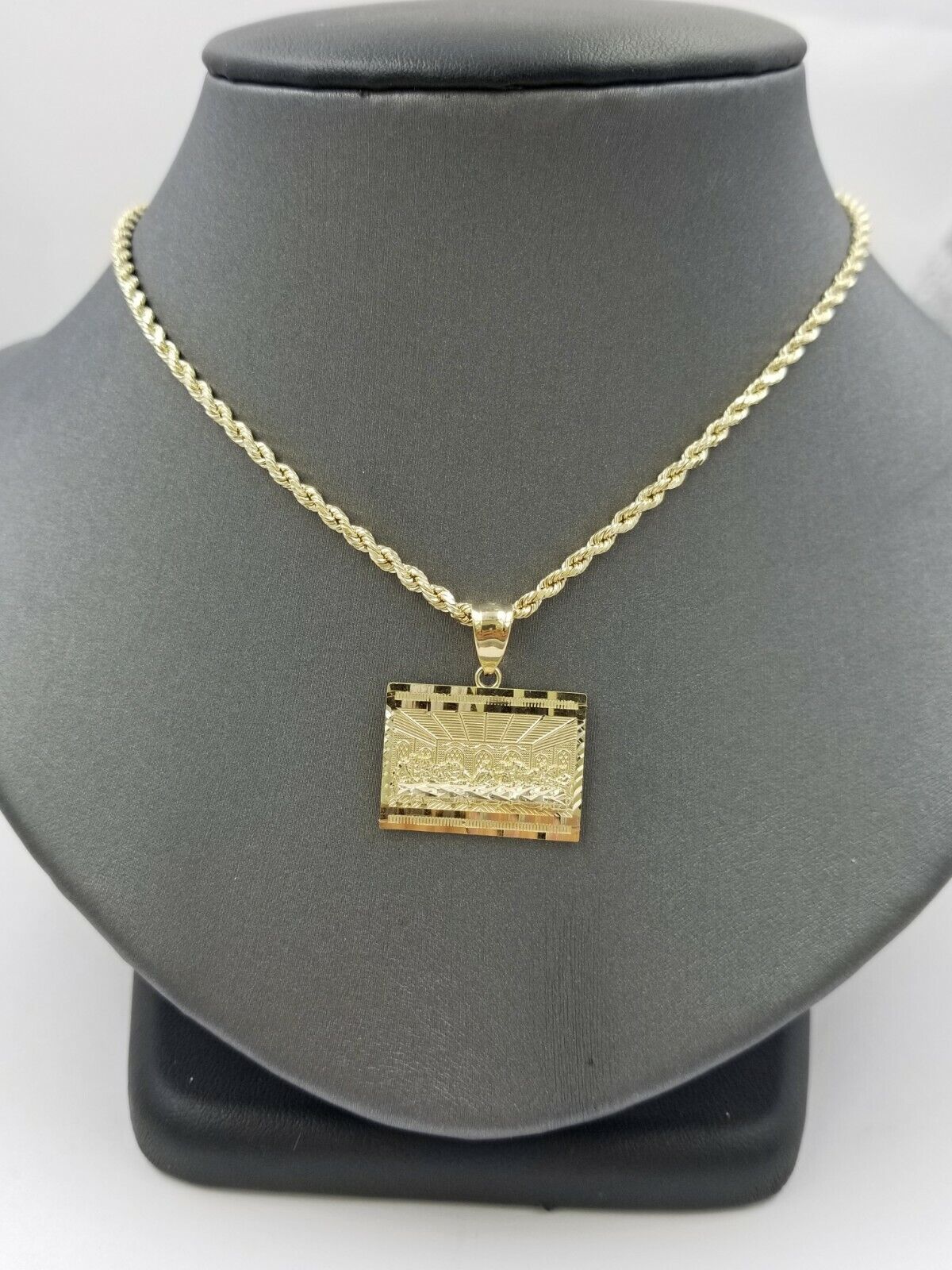 10k 2.5mm Rope Gold Last supper Charm Pendant Chain 18" 20" 22" 24" 26" 28" - Reva Jeweler
